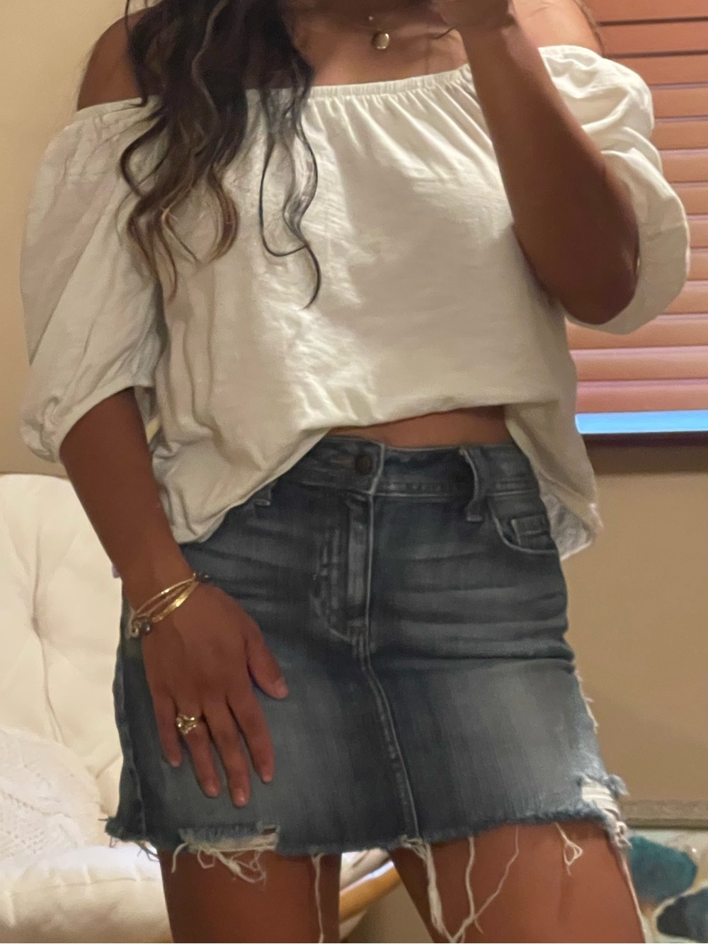 eunina Light Blue Distressed Denim Mini Skirt